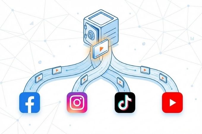 Sistem Ekosistem Konten: Cara Distribusi 1 Video Bank Konten ke 4 Platform (FB, IG, TikTok, YouTube)